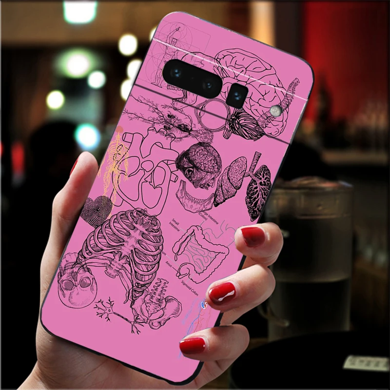 Heart Anatomy Skull Bones Phone Case For Google Pixel 9 Pro XL 8 7 6 Pro Pixel 8A 7A 6A 4A 3A 3XL Pixel 8 7 6 5 4