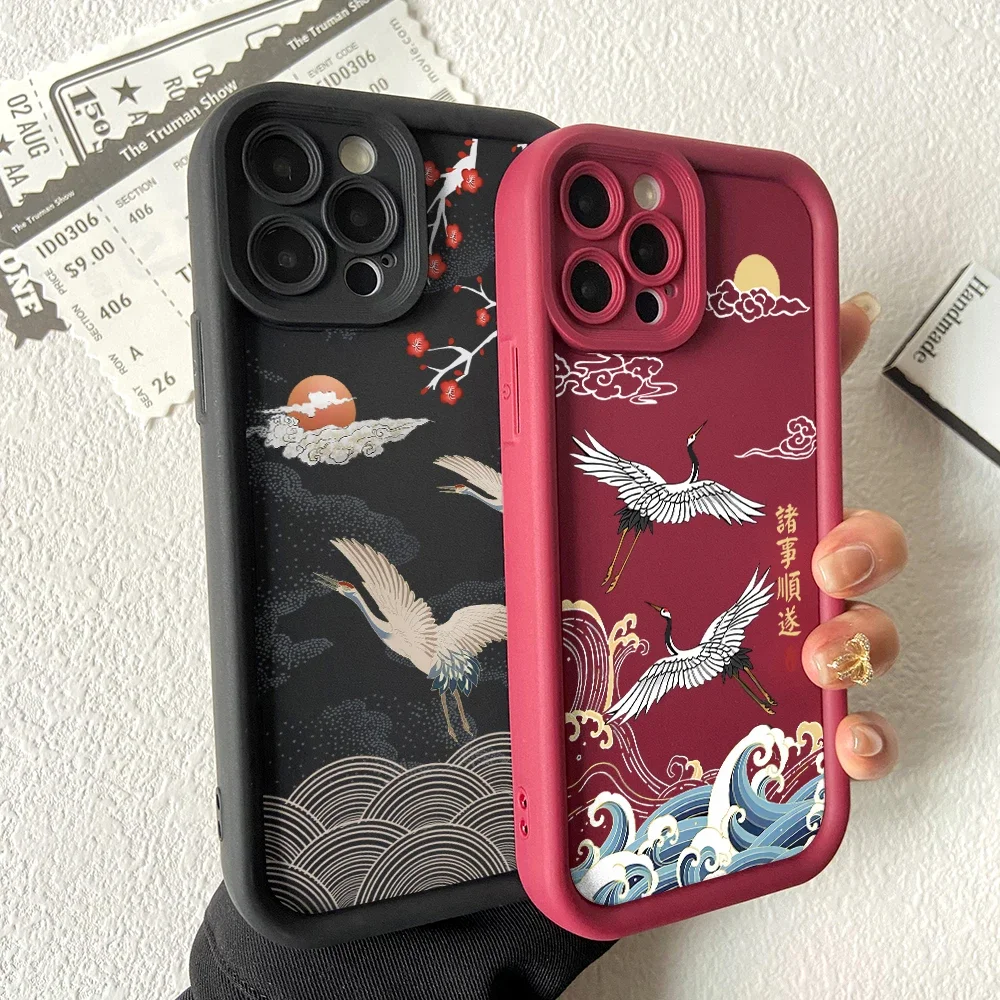 Red-crowned Crane Phone Case for Vivo Y50 Y36 35 Y28 Y21 Y20 Y17 Y15s V30e V29 V25 V23 V23e Ladder Soft TPU Cover