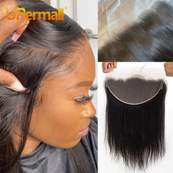Upermall 30 28 inch Long Full 13x6 Lace Frontal Only Straight Body Loose Deep Wave Pre Plucked Swiss Transparent 100% Human Hair