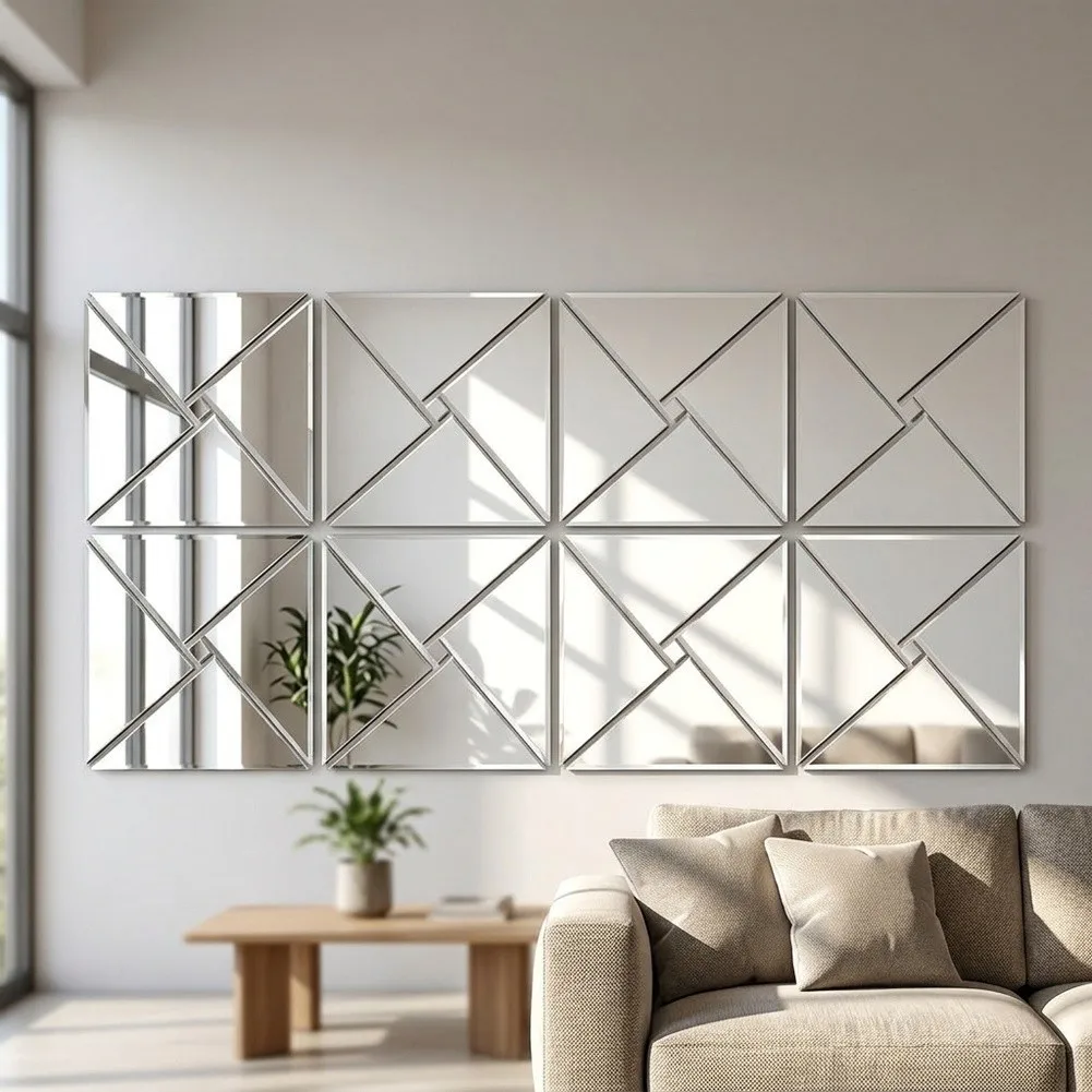 8Pcs 30x30cm Geometric Triangle Mirror Sticker Easy Peel Self-adhesive For Home Wall Bedroom Living Room Decor Accessory