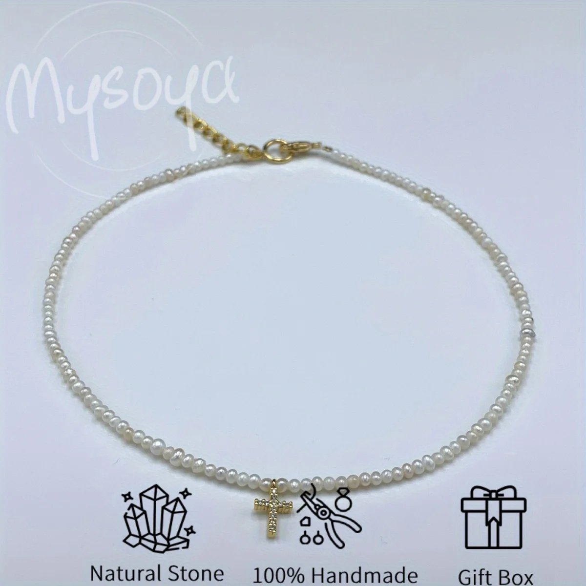 

Mysoya Freshwater Pearl Necklace with Cross Pendant 5-6mm Pearls A Gift Box Gift for Her him for Weddings, and Valentine's Day