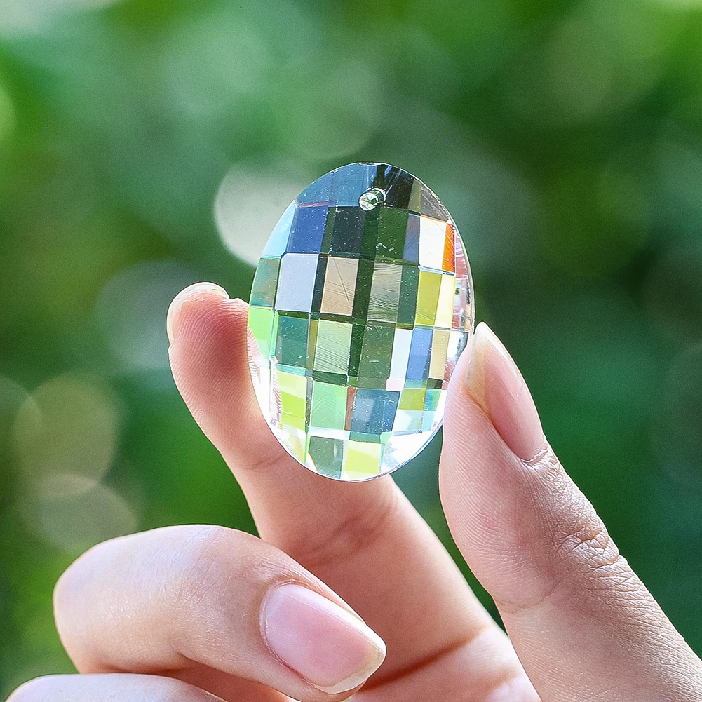 Ciondolo prisma di cristallo ovale trasparente 30mm 38mm Uovo di vetro sfaccettato Suncatcher Fascino appeso Lampadario Decorazioni per finestre Accessori fai da te