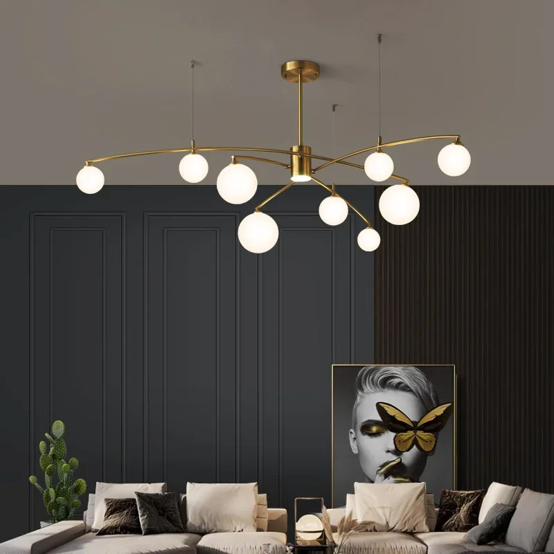 GHJUYIOL All copper Nordic living room pendant lamp modern, simple and atmospheric dining room bedroom magic bean pendant lamp