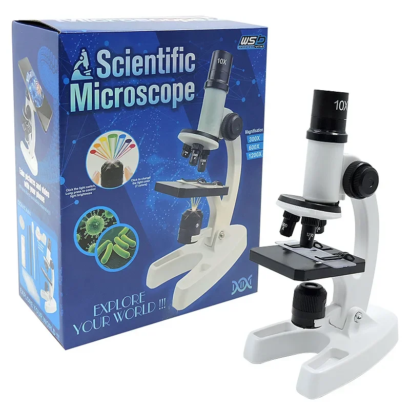 Kit de microscópio infantil led300x600x1200x, casa, escola, ciências, educação, brinquedo, presentes, exploração de biologia ao ar livre para meninos e meninas