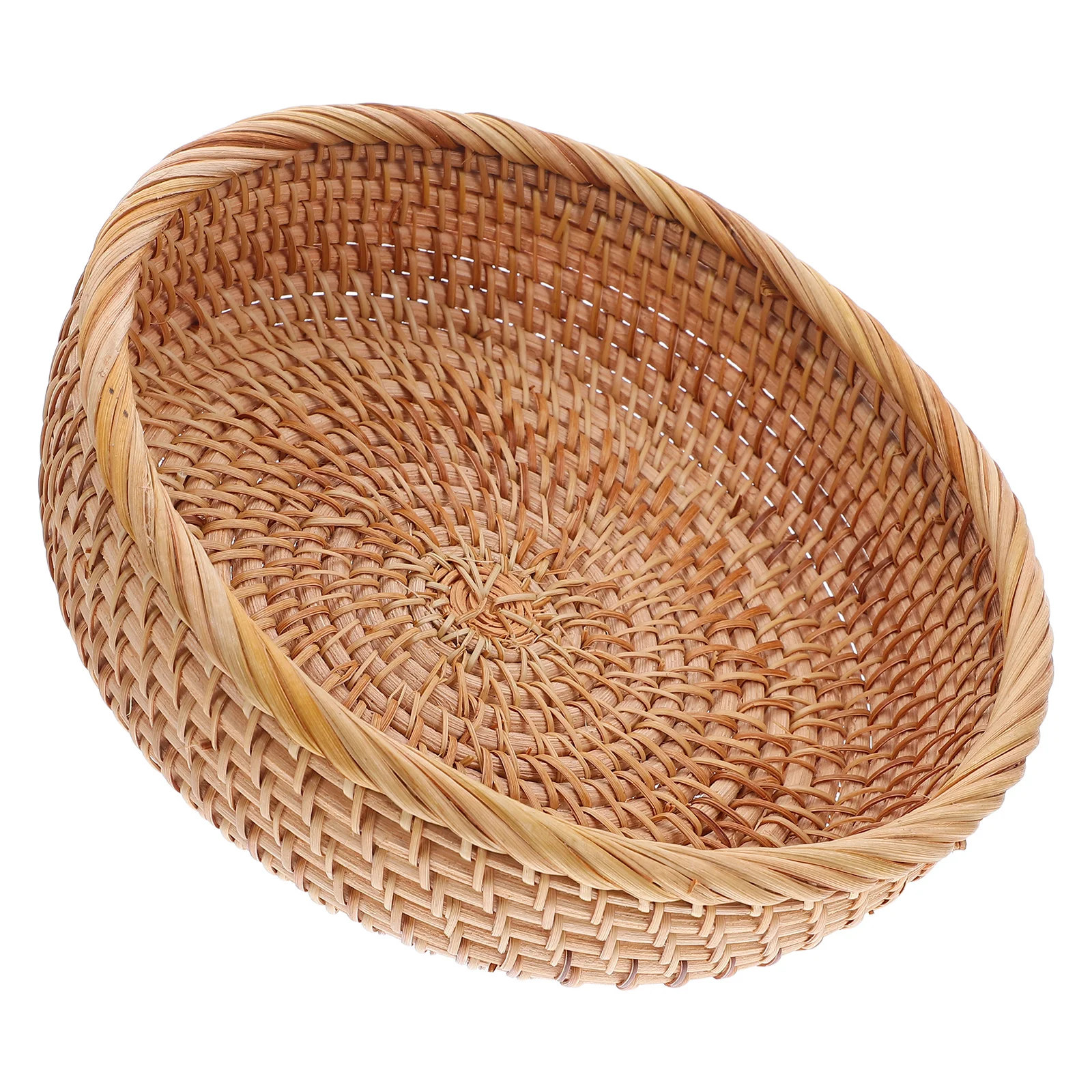 

Round Rattan Fruit Basket Hand Woven Natural Wicker Serving Tray For Kitchen Counter Snacks Bread Vegetables Storage Decor
