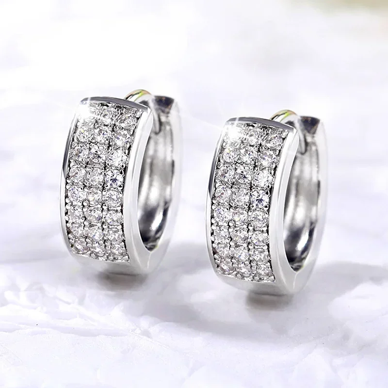 Huitan Minimalist Silver Color Hoop Earrings for Women Inlaid Shiny CZ Stone Crystal Mini Circle Earring Gift Fashion Jewelry