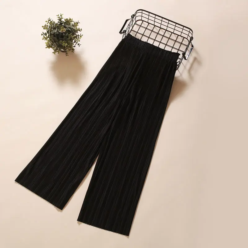 Pants for Women Casual Loose Trendy Wide Leg Miyake High Waist Drape Pleated Korean Suit Aesthetic Straight Folds Sag Summer New