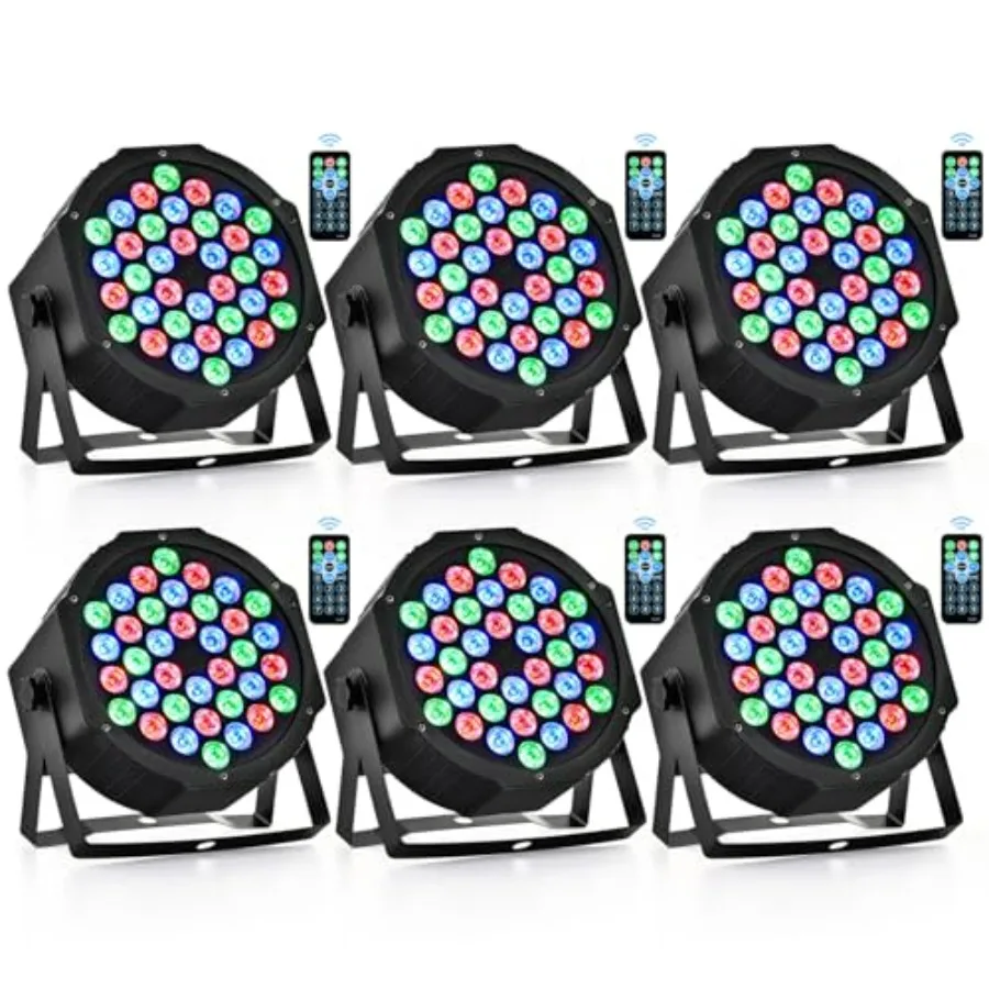 

36 RGB LED Par Lights 6 Pack with Remote Control for Event Wedding Christmas Halloween Party Club Music Stage Lighting in Red B