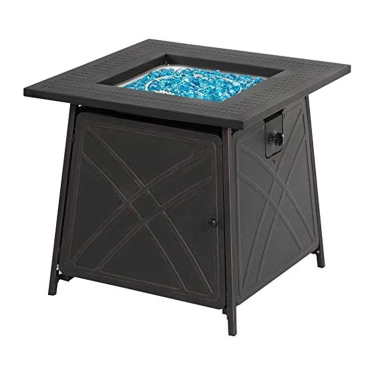 for28 Inch 50,000 BTU Square Metal Outdoor Gas Fire Pit Propane Fire Pit Table With Fire Glass