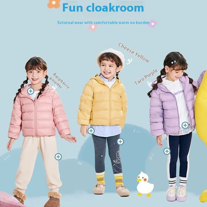 Children's Light Paragraph down Jacket Children's Fall and Winter New Men and Girls Baby Hooded White Duck down Short Jacket