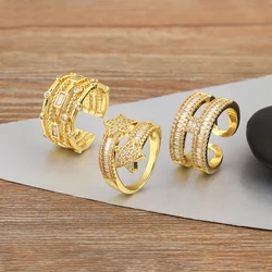 Nidin New Trendy Shine Zircon Multilayer Open Rings Adjustable For Women Men Engagement Wedding Party Finger Jewelry Accessories