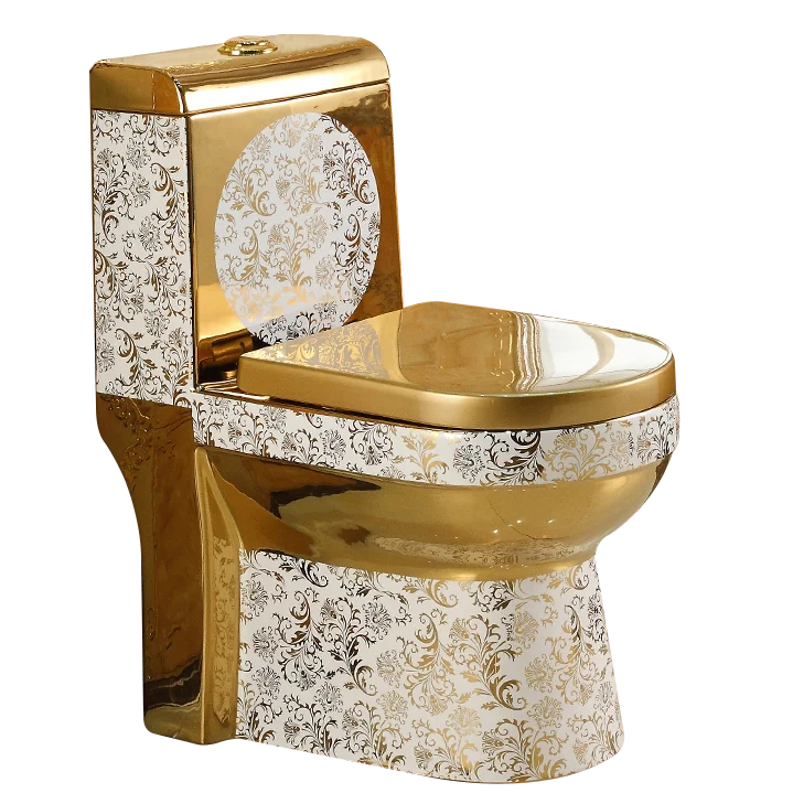 Toilet,Royal Decal Golden Plated Bathroom Water Saving Closestool Washdown Ceramic One Piece Gold Toilet Bowl