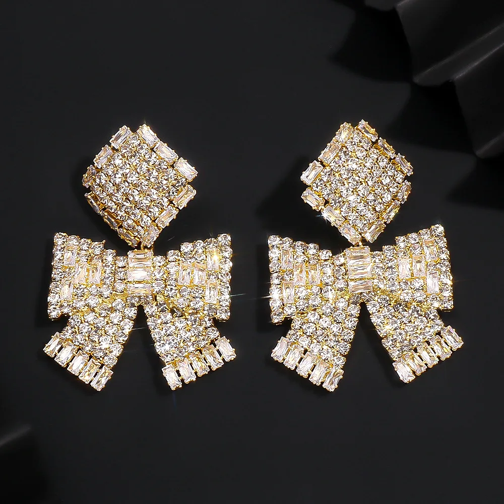 Cross-border fashion rhinestone earrings women, personality zircon bow temperament earrings accessories earrings