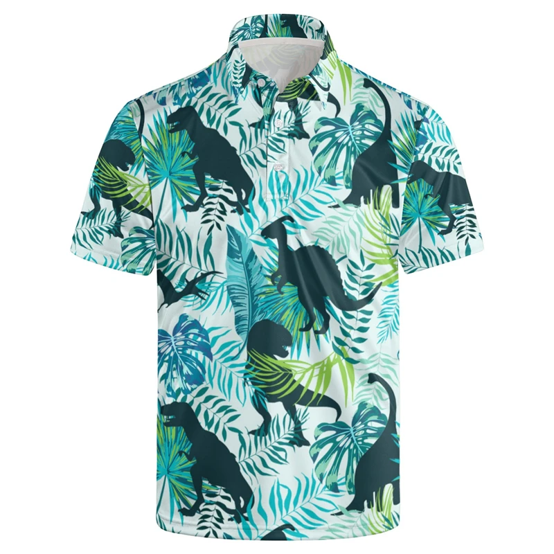 Cool 3d Print Hawaiian Polo Shirt Men Summer Tropical Plants Graphic Short Sleeves T Shirts Tops Casual Button Lapel Tees