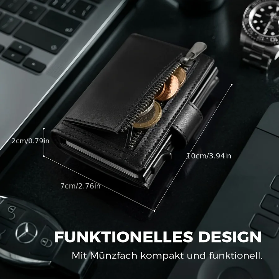 Cartera con tarjetero RFID para hombre con ranura para monedas - Tarjetero emergente automático de aluminio para almacenamiento seguro