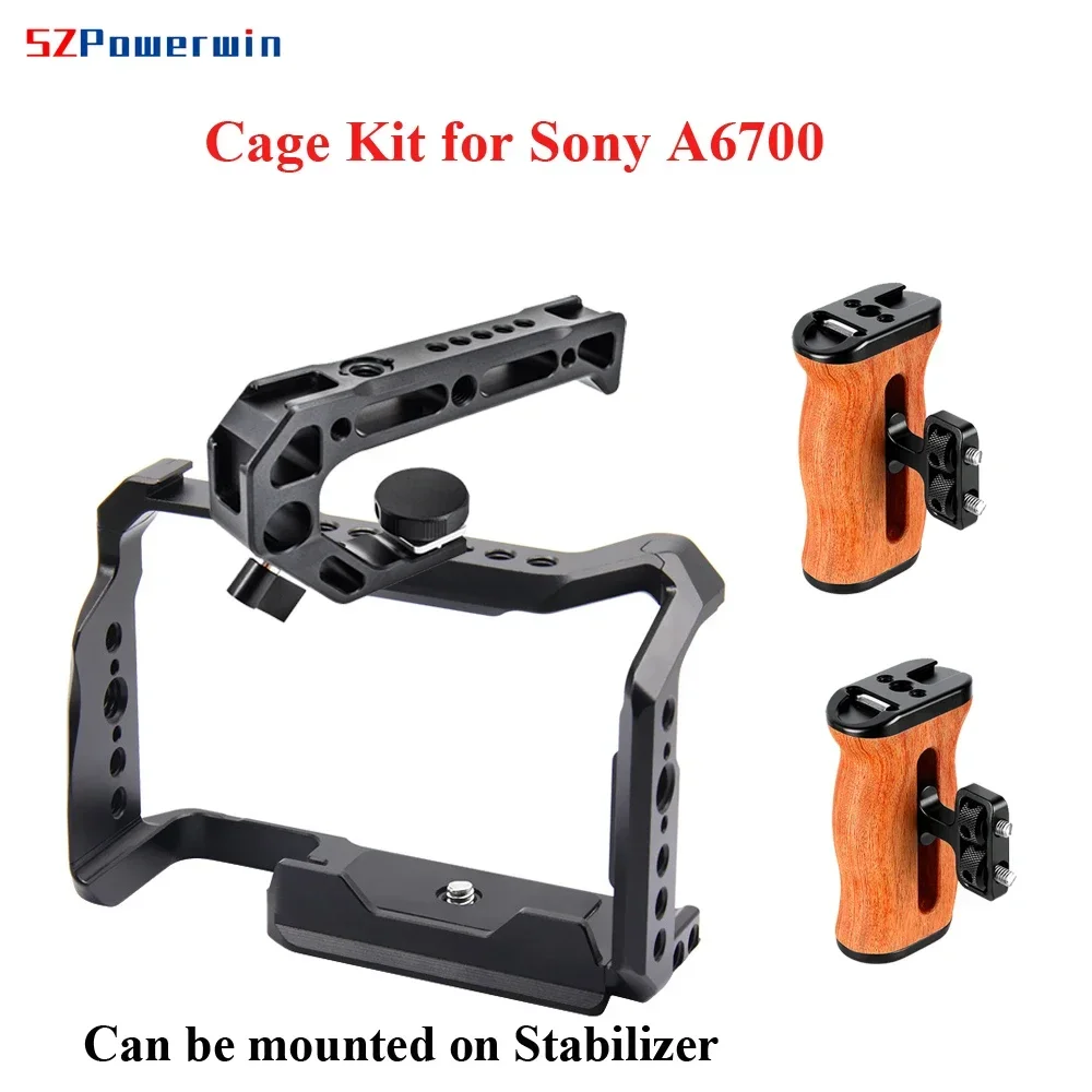 

Powerwin A6700 Camera Cage Kit for Sony Stabilizer Rig Protective Extension Frame Gimbal Arri Locating Screw Wooden Handle