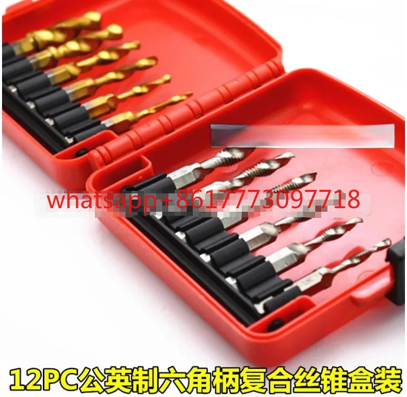 

Набор из 12-х предметов метрического, британского и американского композитного метчика с шестигранной ручкой для сверления и снятия фасок, встроенного композитного метчика