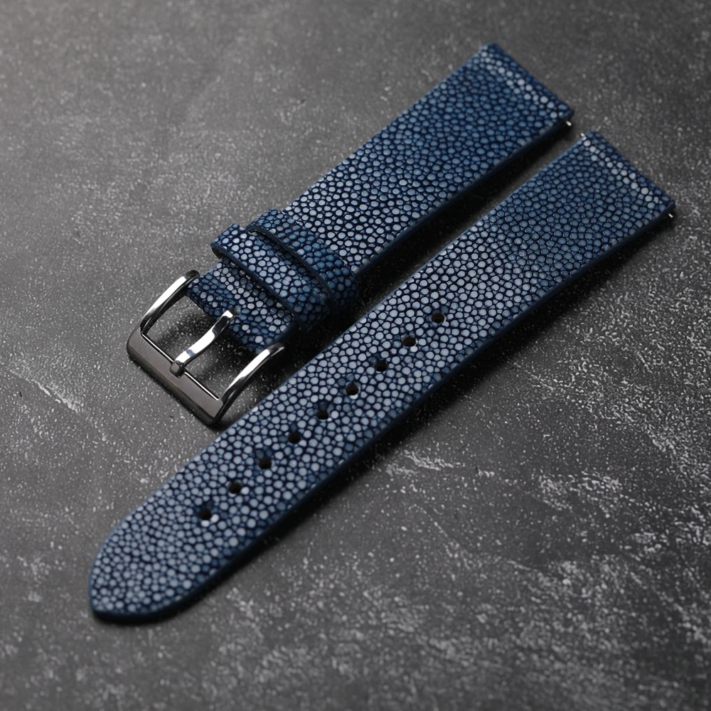 Handmade Pearl Fish Leather Bracelet 18MM 19MM 20MM 21MM 22MM Black Blue Green Watchband Quick Release Watch Strap