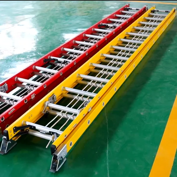 Red or Yellow Fiberglass Extension Ladder, 4.08m to 10.7m Telescopic Ladder, Adjustable Height, Portable and Durable