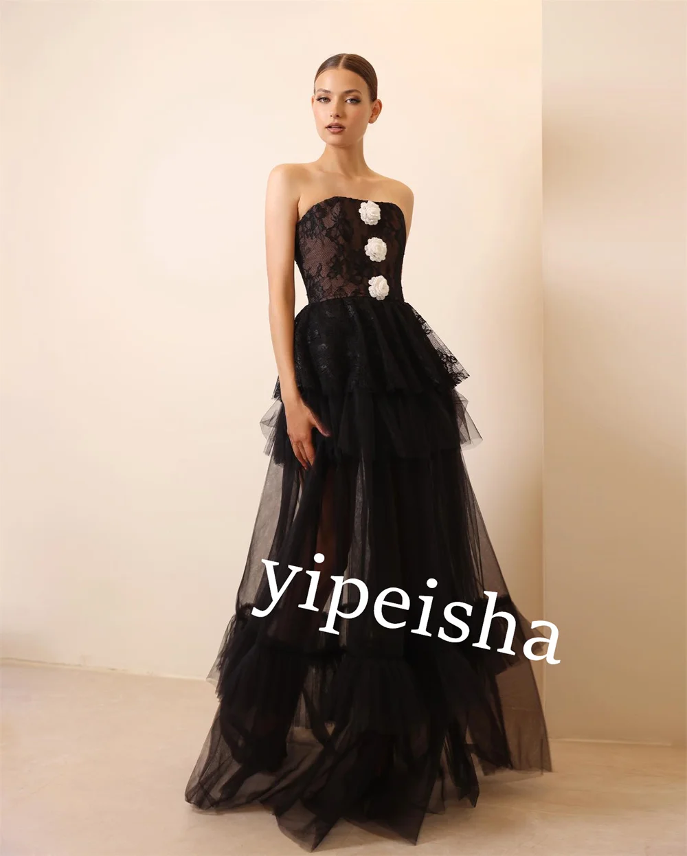 CustomizedJiayigong  Tulle Flower Party A-line Strapless Bespoke Occasion Gown Long Dresses Saudi Arabia