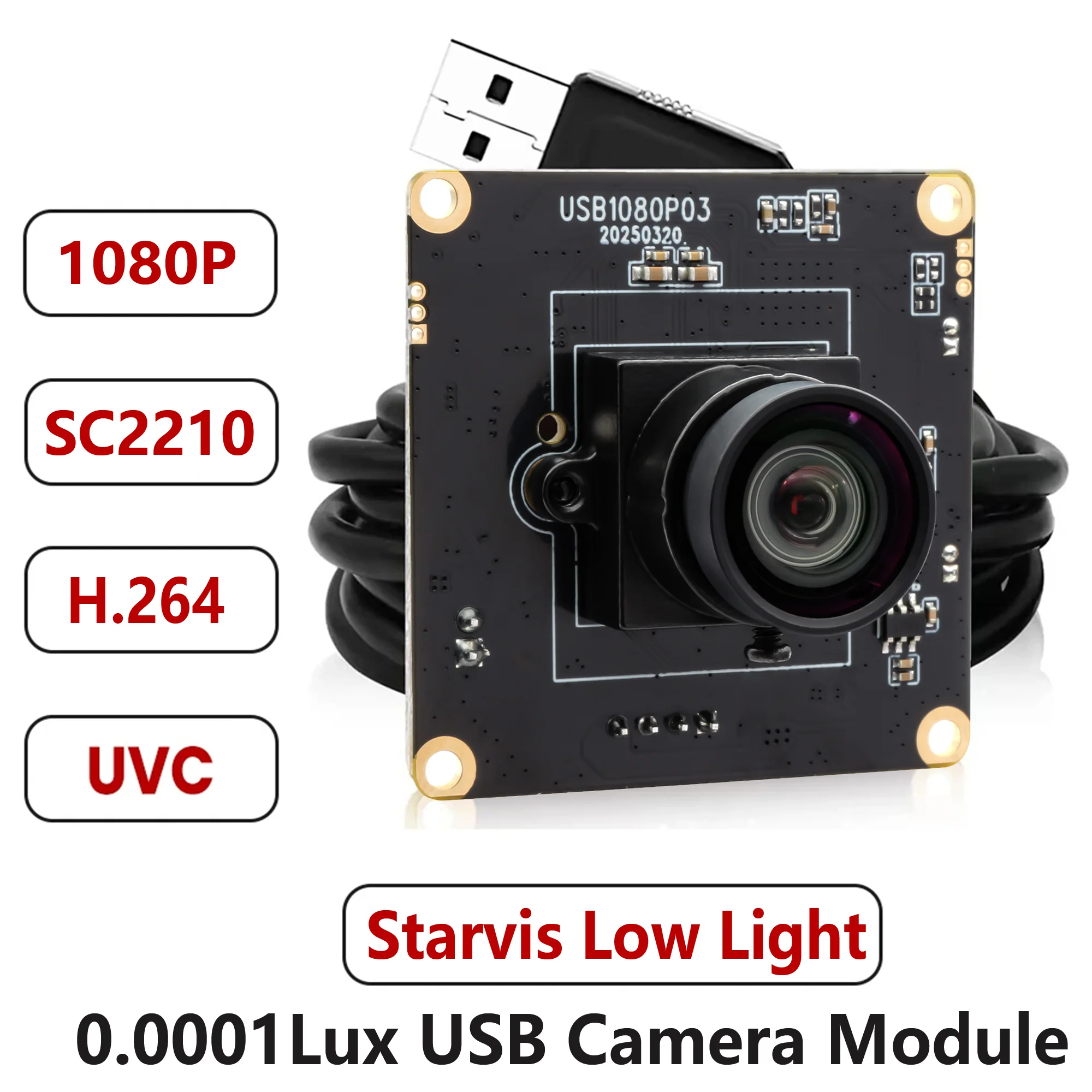 

ELP 1080P Starvis USB Camera 0.0001Lux Ultra Low Light HDR 100dB Webcam H.264 Embedded Camera Module for Night Vision&Monitoring