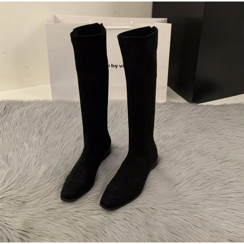مصمم الشتاء خمر ضئيلة النساء حذاء برقبة للركبة مصمم كعب سميك أحذية حديثة طويلة بوتاس الفقرة Mujer #4