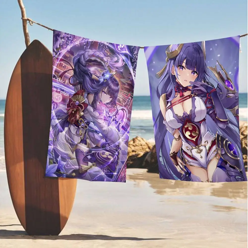 Raiden Shogun Genshin Impact Microfiber Printed Beach Towel Mountain Climbing Yoga Beach Swimming Running Absorbent Soft Towel