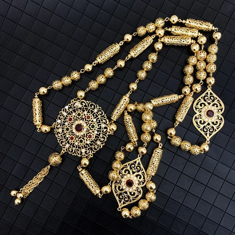 Canftan – Bijoux ethniques pour femmes, Bijoux de mariée marocaine, en plaqué or, pour épaules et dos, chaîne en or, pour le corps, tendance