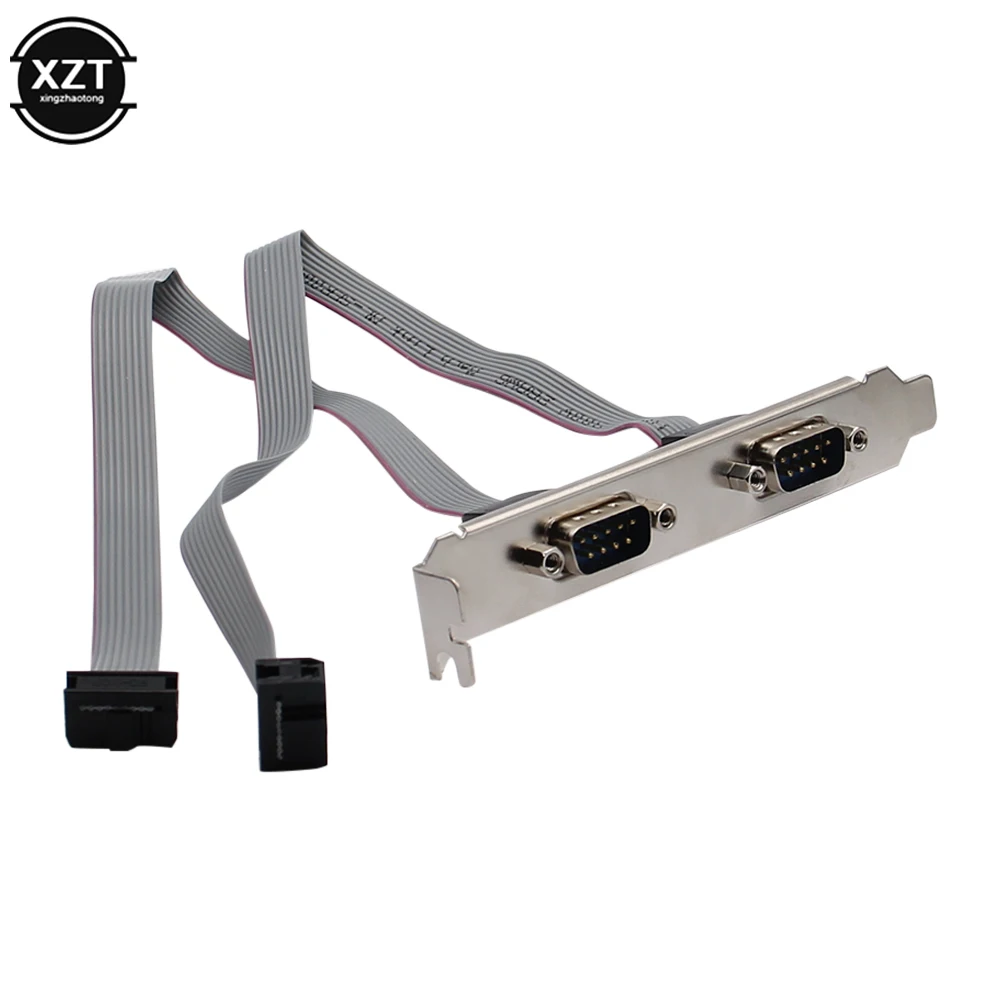 Placa base para chasis de PC, 2 puertos, serie RS232, DB9, puerto COM macho a IDC, Cable de 10 pines con extensor de soporte, Cable Cor