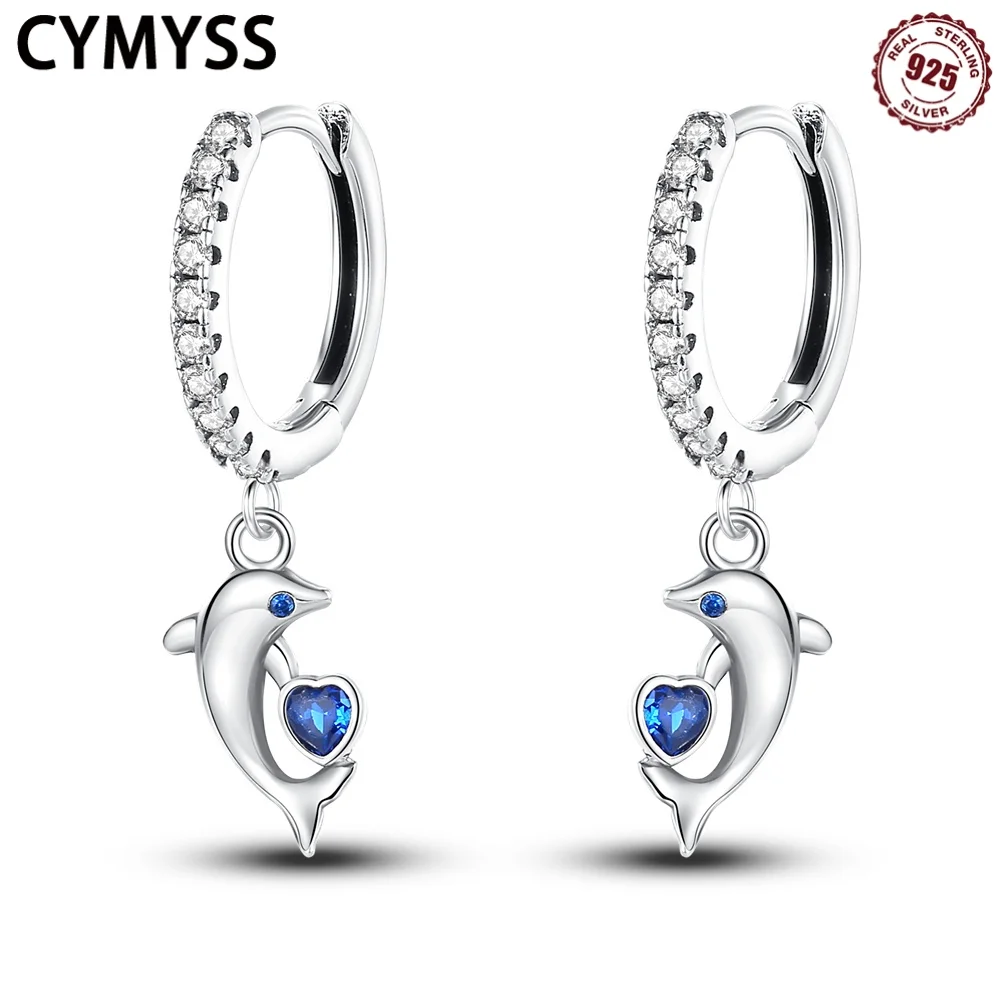 

CYMYSS 2025 New S925 Sterling Silver Ocean Small Whale Earrings Fine Jewellery Zircon Fish Earrings for Birthday Party Gifts