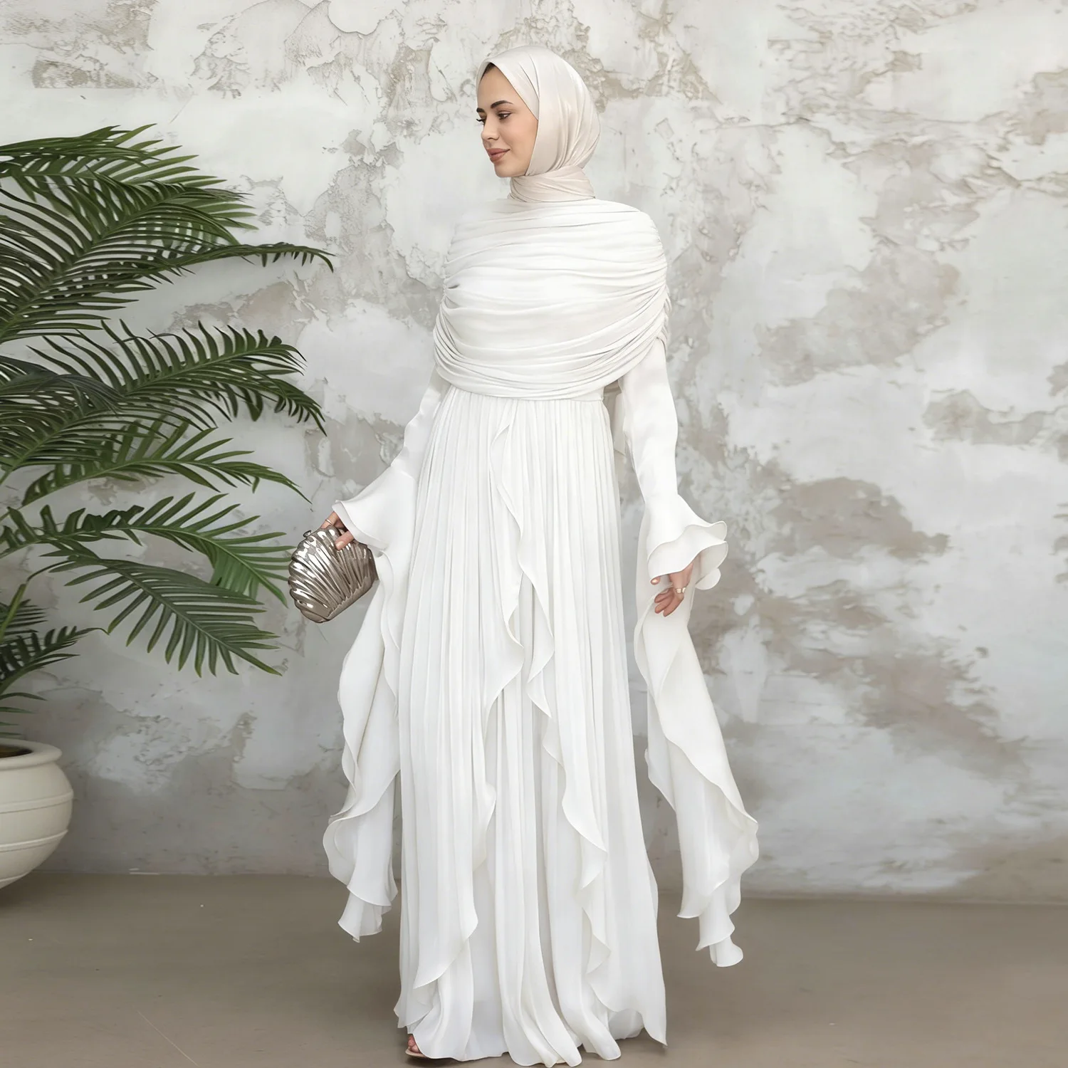 

Новое мусульманское женское платье-абайя из Дубая, роскошное, двухслойное, с завышенной талией, длинное, для вечеринок, летняя исламская одежда из Турции, кафтан, роба.