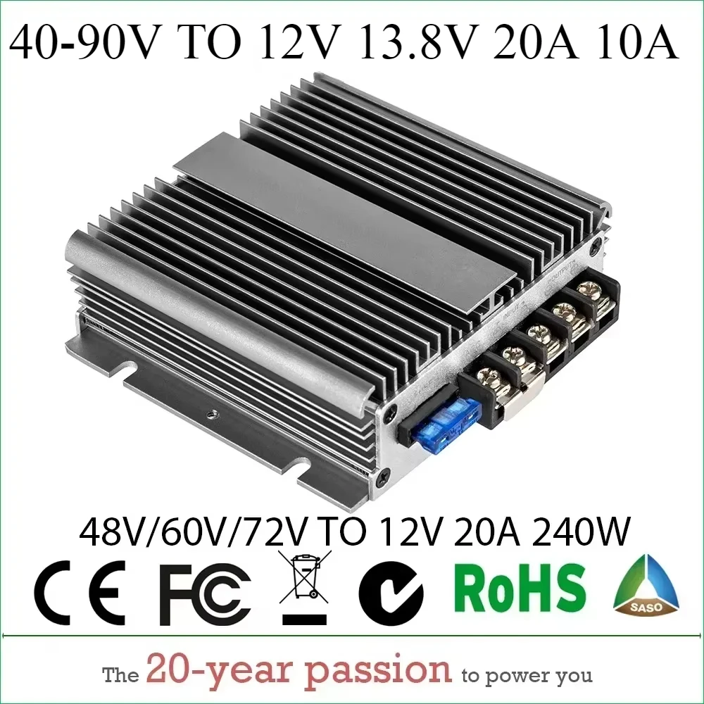 

40-90V TO 12V 13.8V 20A 10A DC DC Step Down Converter Regulator 48V/60V/72V to 12V 20A Voltage Stabilizer CE RoHS Certificated