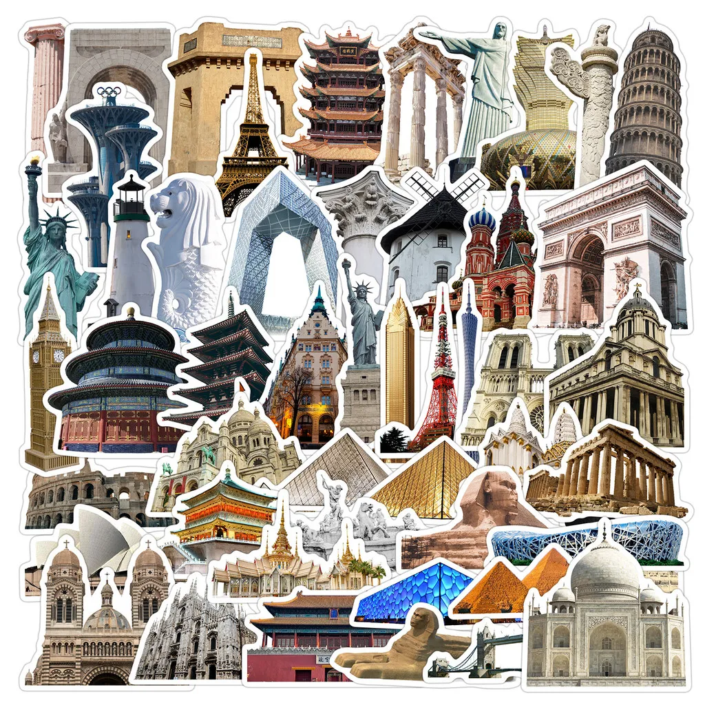 50PCS Landmark Building Graffiti Stickers - Waterproof Decor for Water Cup, Phone, Computer & Luggage BulingBulingStickers Store