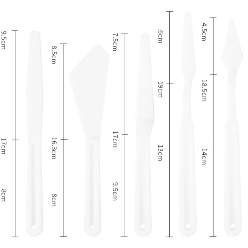 5PCS/set Mixed Plastic Palette Knife Set Scraper Spatula Shove Knife Painting Artist Oil Painting Watercolor Tools For Students