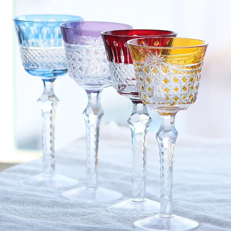 Handcrafts Multi-Colored Hand Cut Wine Glasses Edo Kiriko's Hock Glass Goblet Champagne Flute With Gift Box