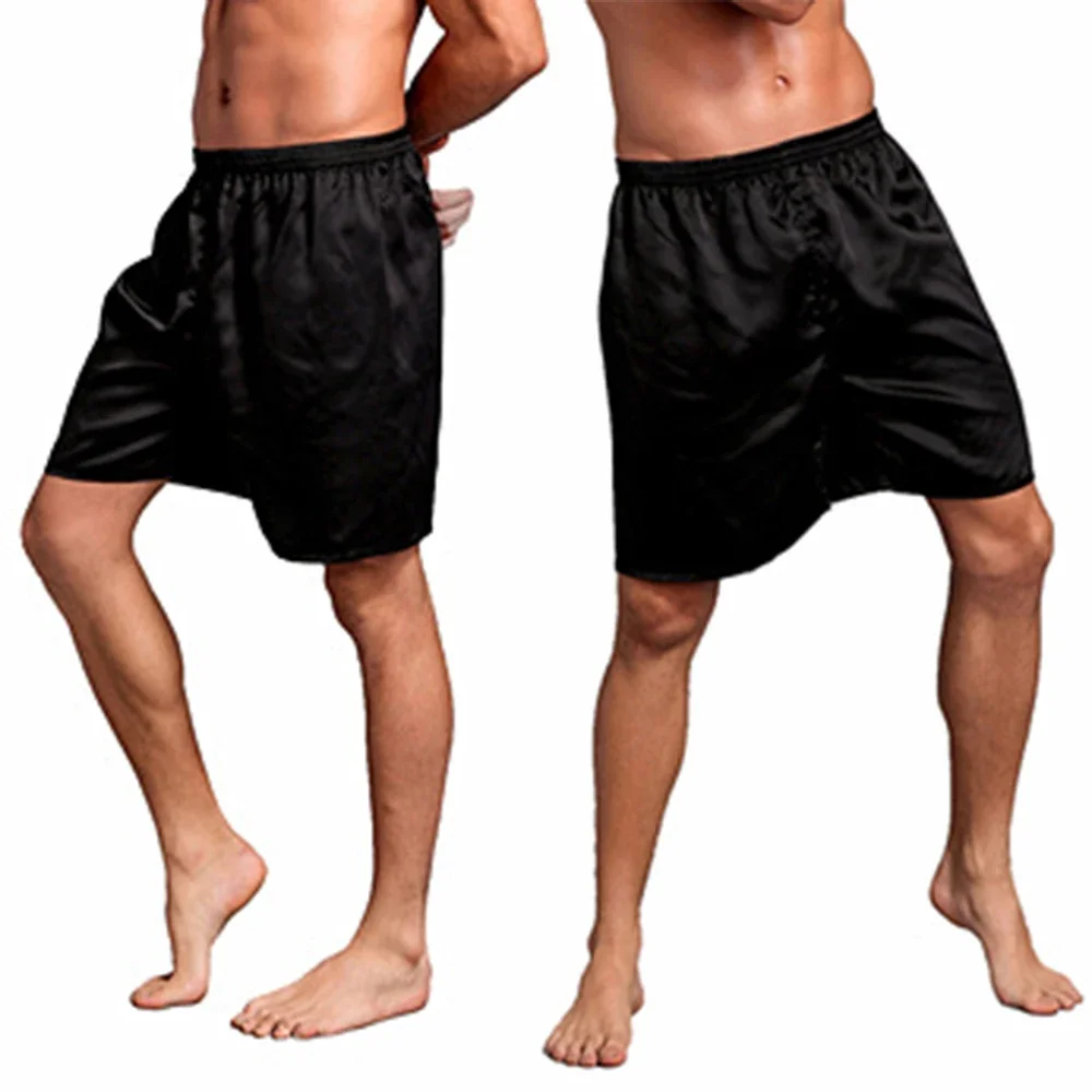 Men casual casa pijamas de cetim de seda shorts pijamas calças de dormir calças de seda simuladas casa boxers de cor sólida