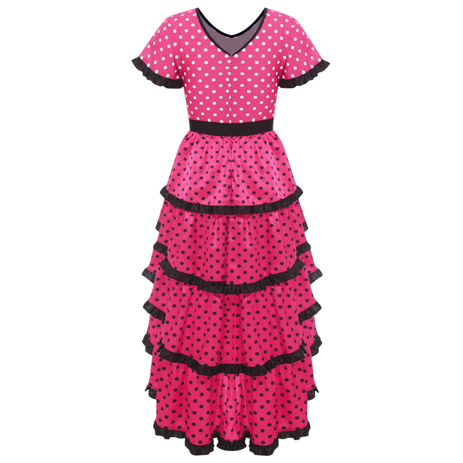 

Women Spanish Senorita Tutu Dance Dresses Flamenco Rumba Layered Dancer Dress Spain Celebration Polka Dot Dress Performance Wear