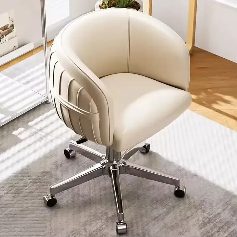 for Modern Swivel Makeup Chair Solid Wheel Leather Home Office Vanity Chair Leisure Upholstered Task Chairs Dining Metal