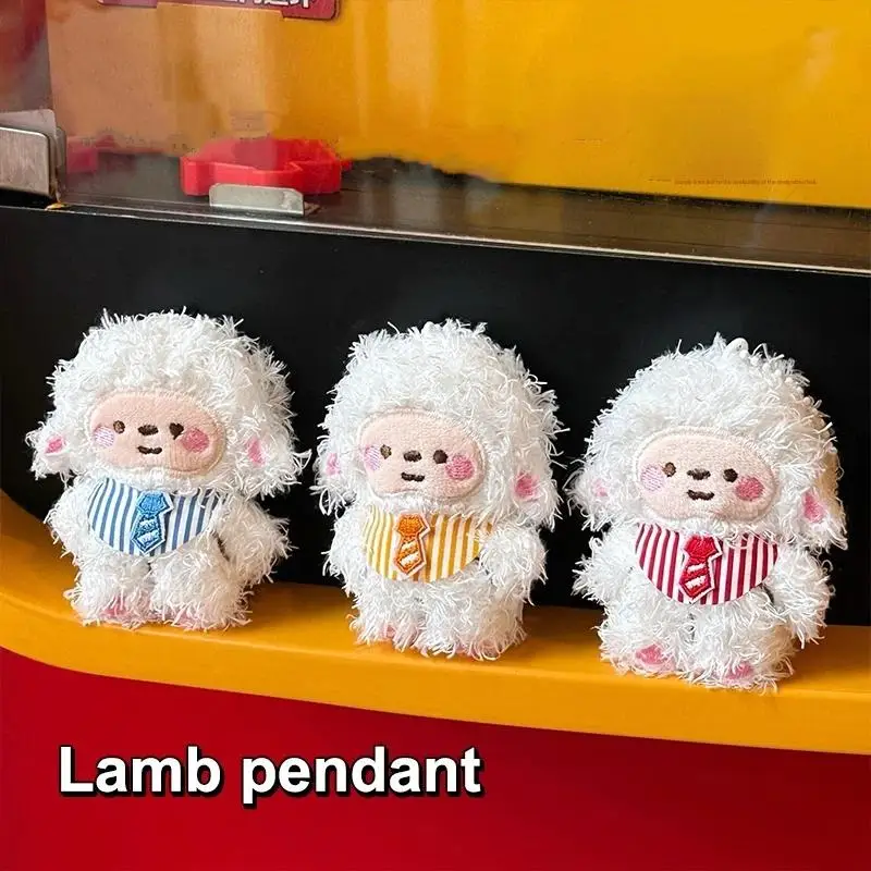 Cute Soft Fluffy Plush Sheep Pendant With Striped Vest Tie Design For Backpack Decor Birthday Gifts For Kids Girls Friends