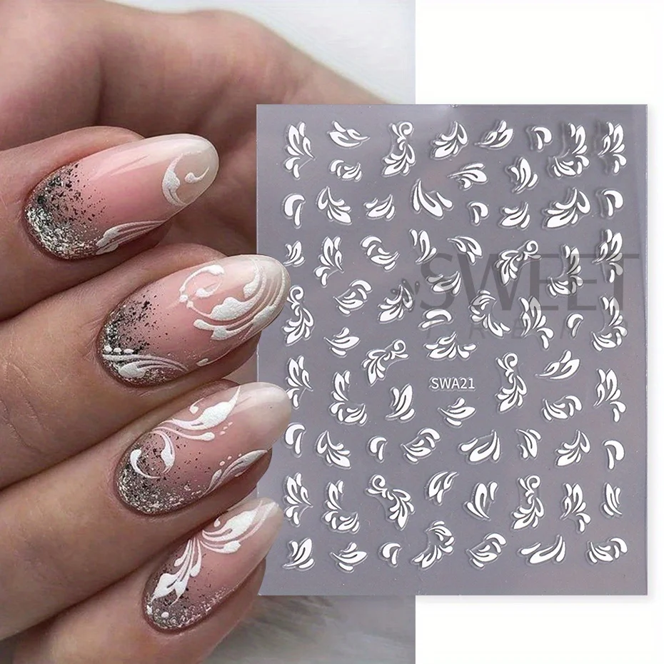 2pcs Black And White Lace Flowers Nail Sticker Painting Floral Leaves Wedding Charms Decals Grace Retro Sliders Manicure Foils