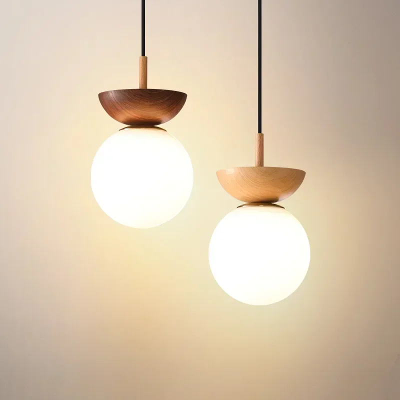 Cute Lovely Small Good Price Simple Frosted Glass LED Wood  Kitchen Living Room Kid's Room Bedroom Pendant Lamp Ceiling Lamp