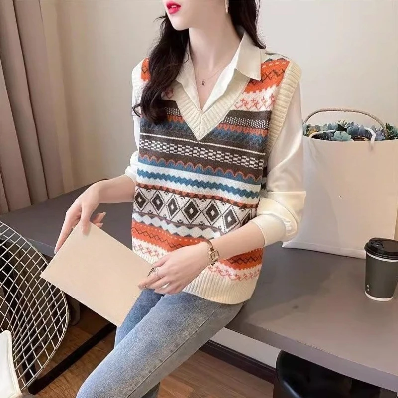 

Pullover Lady Sweaters Autumn Winter On Offer Warm Waistcoat Crochet Clothes Outerwears Sleeveless Pattern Knit Vests For Women
