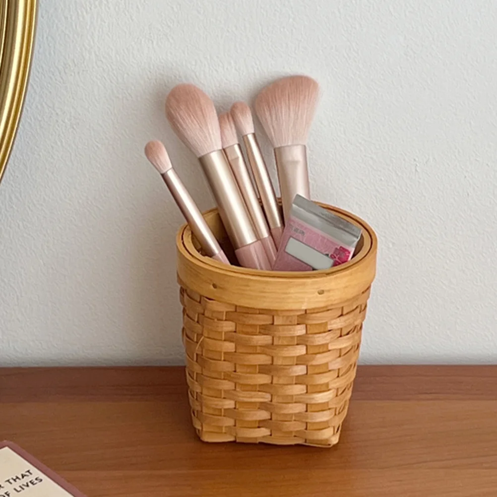 Wooden Pen Holder Practical Cup Mini Storage Basket Smooth Surface Woven Pencil Holders for Desk Unique and Organizer