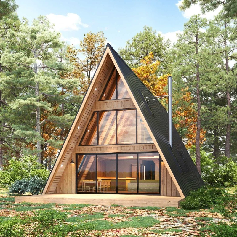 A-Frame Cabin Vacation Home Triangle House Modern Prefabricated Wood Villa Luxury Tiny Home for Summer House and Winter Lodge