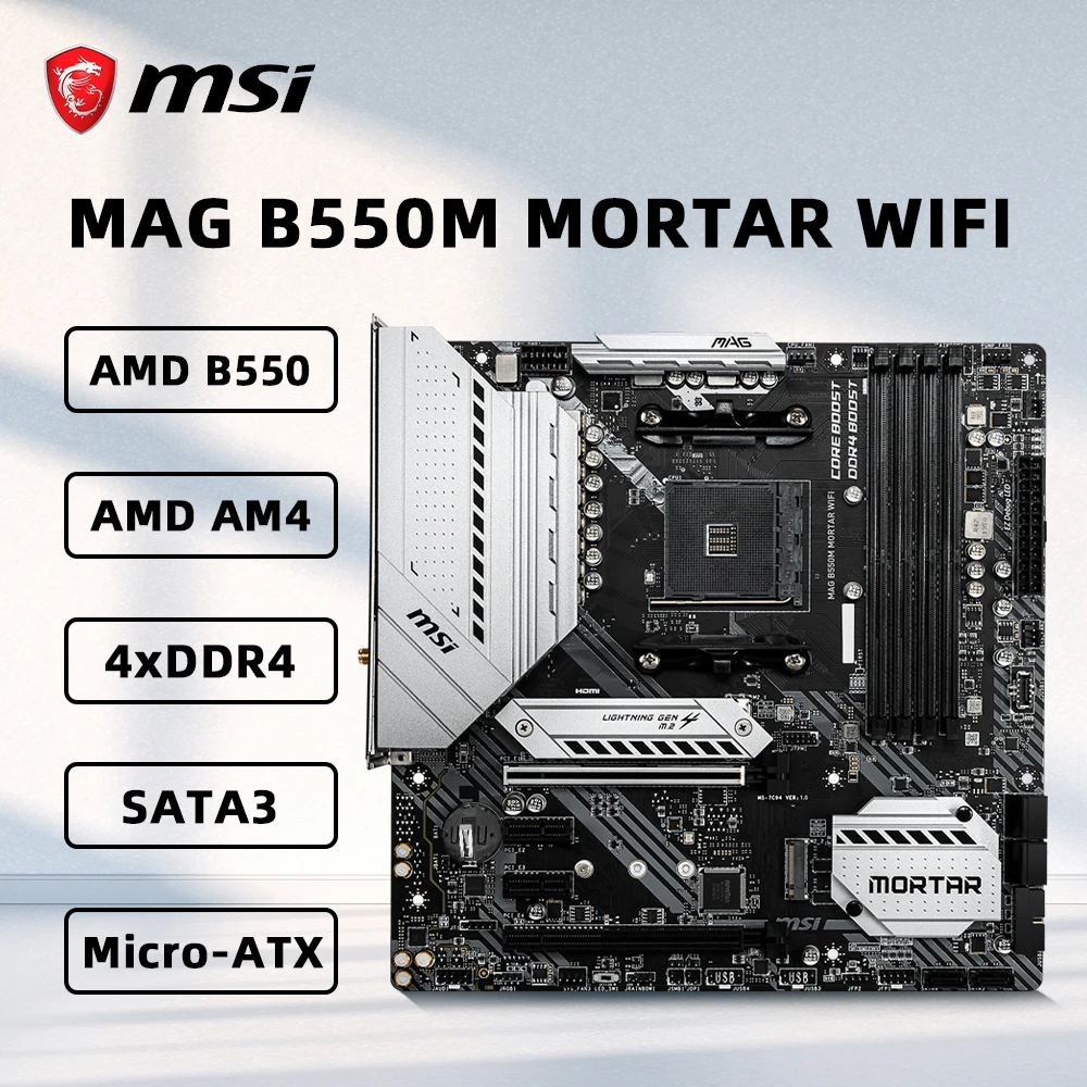 MSI MAG B550M MORTAR WIFI Motherboard Support MD Ryzen 7 5700X3D 5700G 5600X CPU,AMD B550 Chipset,4xDDR4,PCIe 3.0,Micro-ATX