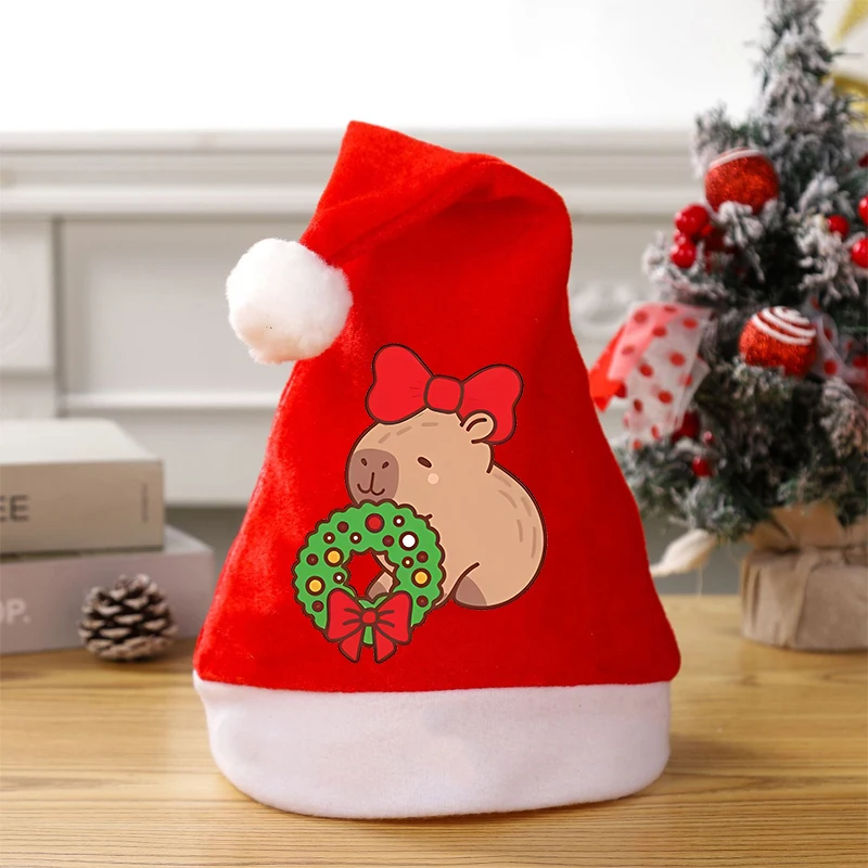 Czapka Świąteczna Kapibara Kawaii dla Dorosłych i Dzieci, Czapka Świętego Mikołaja, Cosplay, Kreskówka Anime, Czerwone Czapki Świąteczne, Nakrycie Głowy na Boże Narodzenie, Prezenty 2025