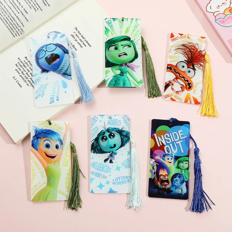 

Disney Movie Inside Out 2 Acrylic Bookmark with Tassel Cute Anime Figures Joy Anger Sadness Book Marks Reading Supplies for Kids