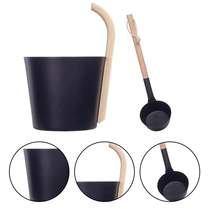 7L Luxurious Finnish Sauna Aluminum Bucket With Long Handle Spoon Set Matching Ladle Sauna Barrel Dropshipping