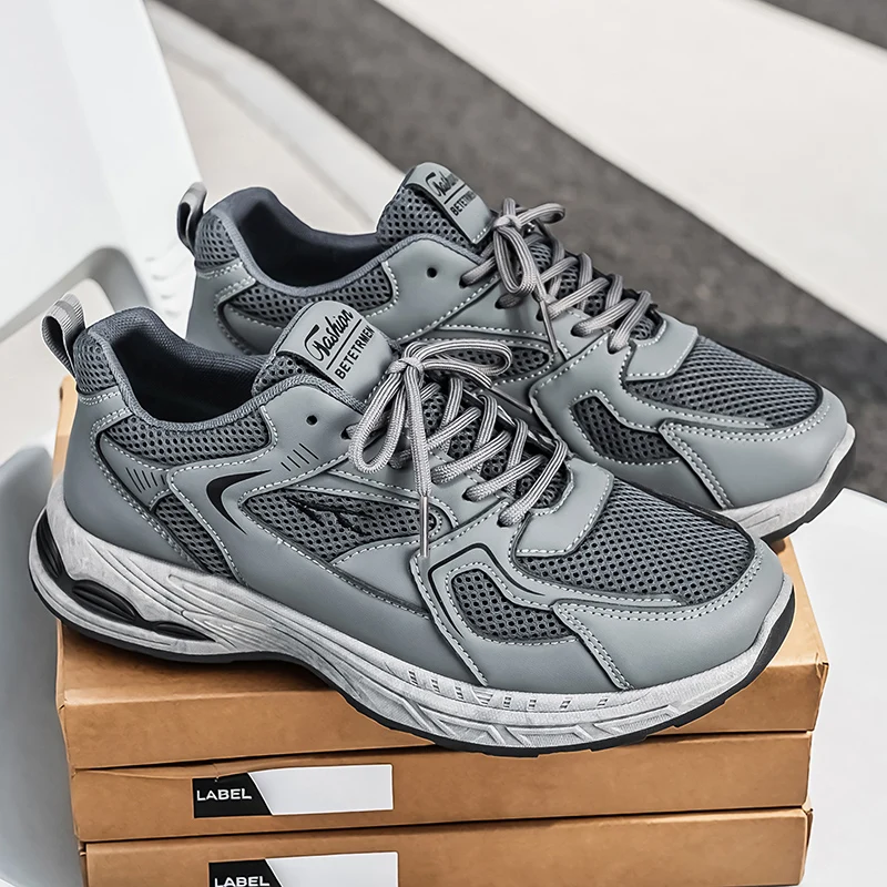Men's Grey Breathable Mesh Running Shoes Lightweight Comfortable Sneakers for Walking And Jogging Sport Footwear