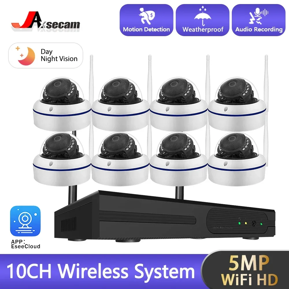 10CH 5MP WiFi kamera keamanan sistem rekaman Audio 5MP NVR Kit CCTV luar ruangan IP kamera kubah H.265 P2P Video Set pengawasan